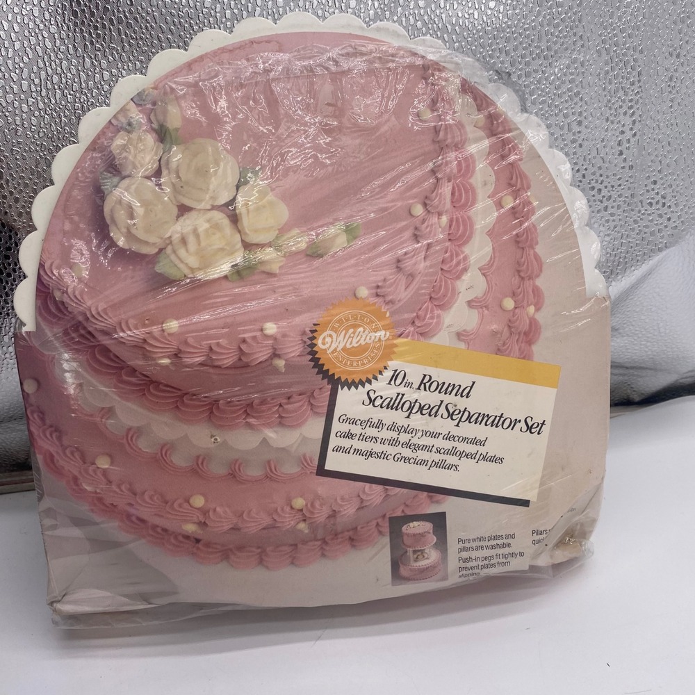 Wilton 10in Round Scalloped Separator Set White Grecian Pillars Vintage 2103-108
